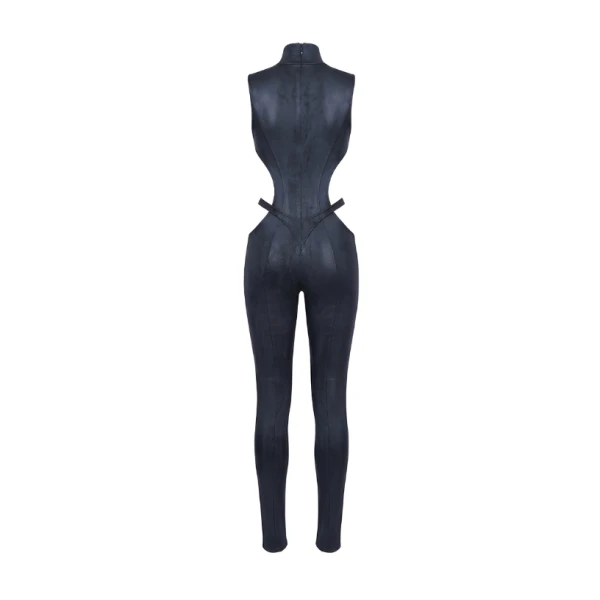LaQuan Smith Mock Neck Jumpsuit with Cutout Detail in Navy, view 2