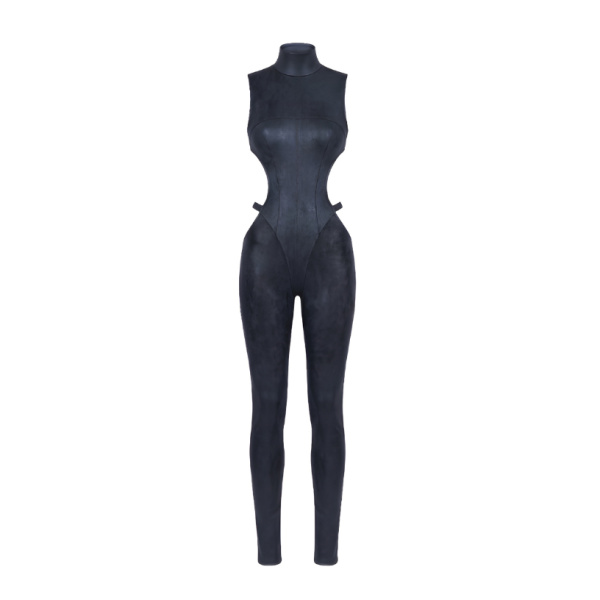 LaQuan Smith Mock Neck Jumpsuit with Cutout Detail in Navy