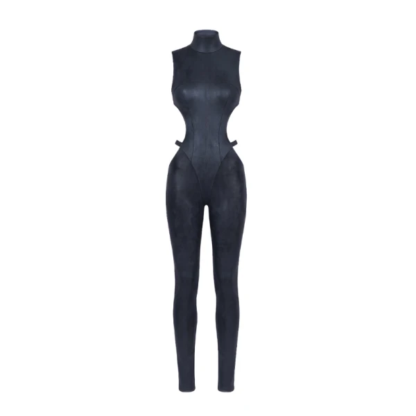 LaQuan Smith Mock Neck Jumpsuit with Cutout Detail in Navy