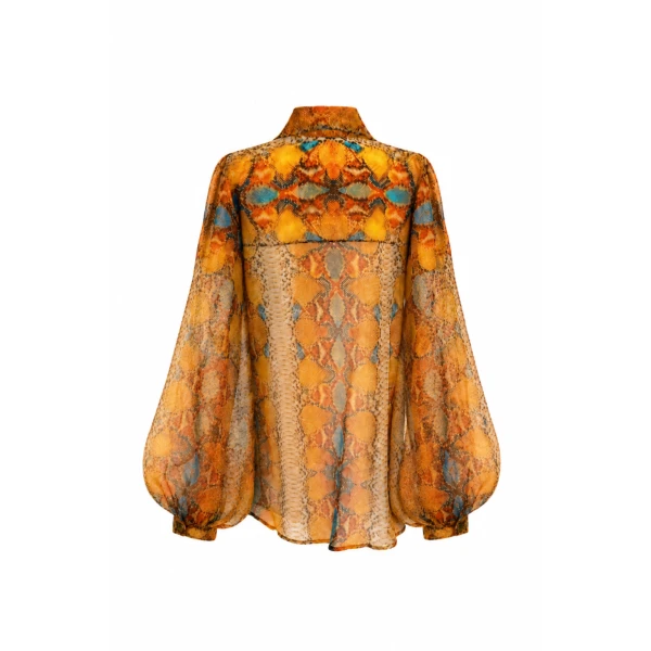 LaQuan Smith Oversized Boyfriend Shirt in Amber Python, view 2