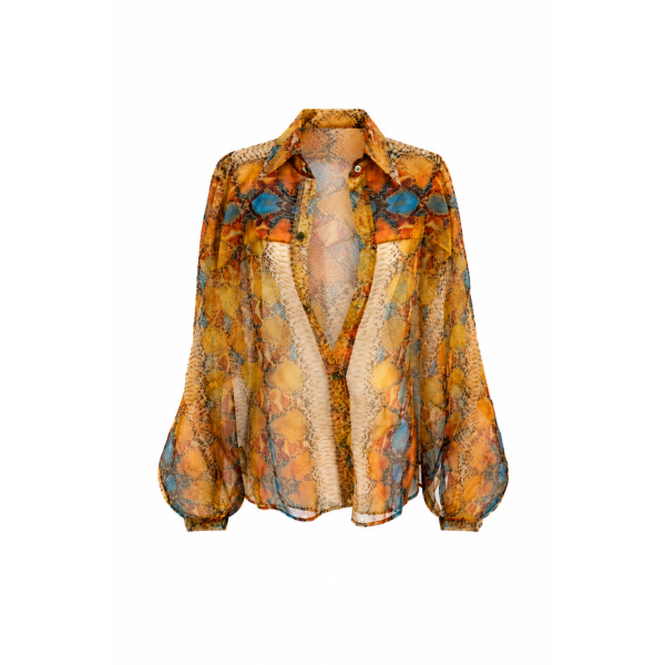 LaQuan Smith Oversized Boyfriend Shirt in Amber Python