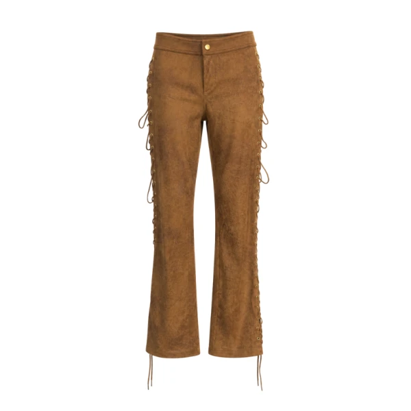 Pant with Side Lace Up Detail in Caramel