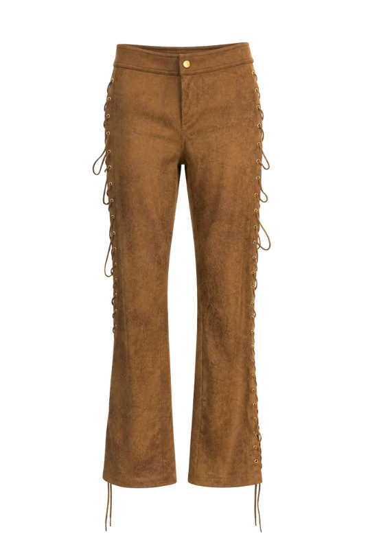 LaQuan Smith Pant with Side Lace Up Detail in Caramel
