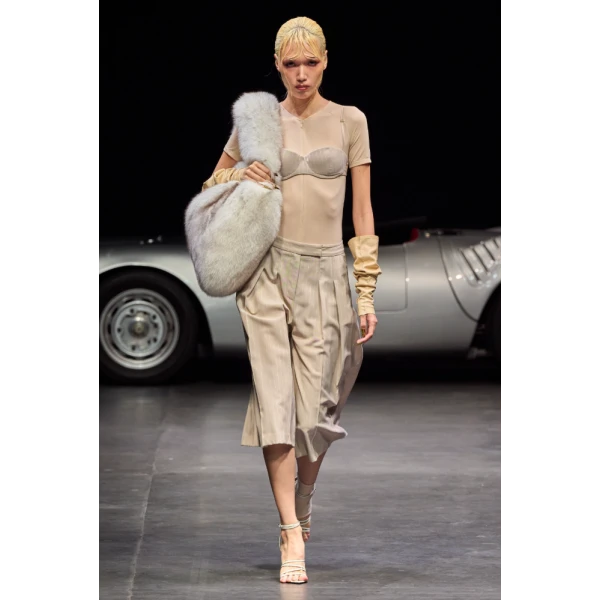 LaQuan Smith Pinstripe Bralette in Champagne, view 2