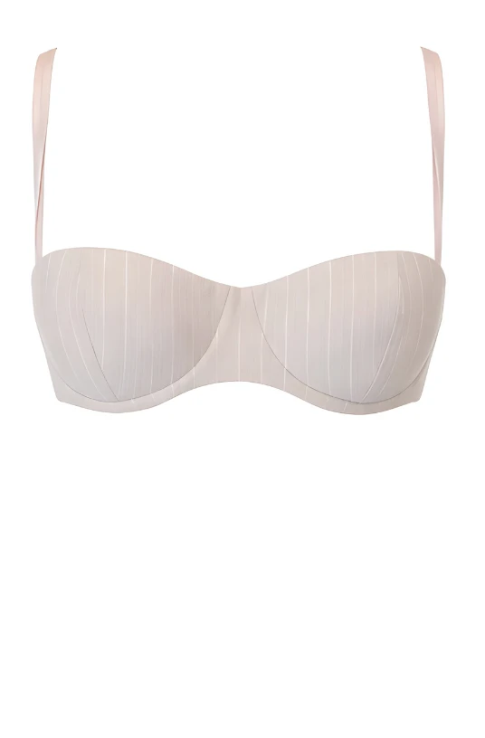 LaQuan Smith Pinstripe Bralette in Champagne