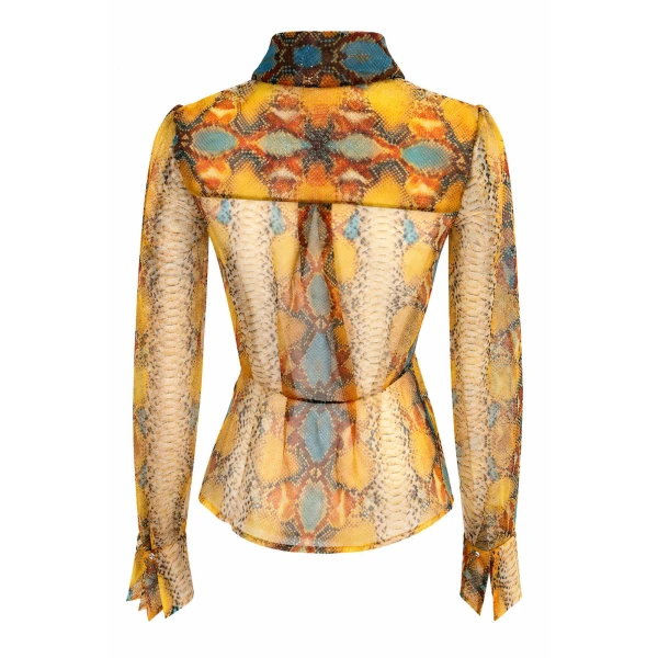 LaQuan Smith Pleat Front Long Sleeve Blouse in Amber Python, view 2