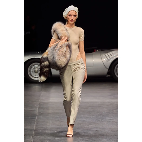 LaQuan Smith Short Sleeve Bodysuit in Nude, view 2