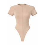 LaQuan Smith Short Sleeve Bodysuit in Nude