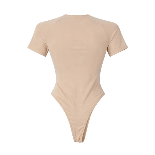 LaQuan Smith Short Sleeve Bodysuit in Nude, view 3