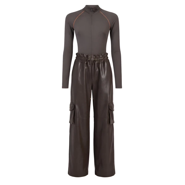 LaQuan Smith Utility Pant in Chocolate, view 2
