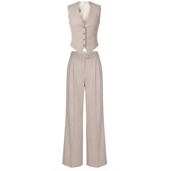 LaQuan Smith Wide Leg Pant in Champagne Pinstripe, view 2