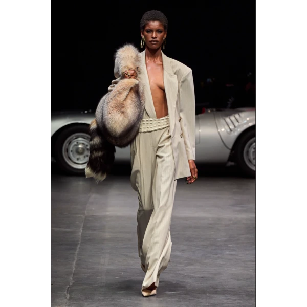 LaQuan Smith Wide Leg Pant in Champagne Pinstripe, view 4