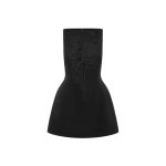 Leo Lin Ali Appliqué Boat Neck Mini Dress in Ebony