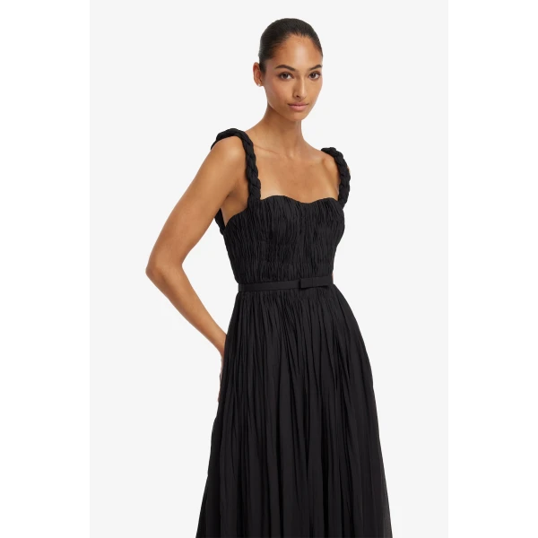 Leo Lin Angelina Ruffled Floor Length Dress in Snapdragon Print in Ebony, view 6