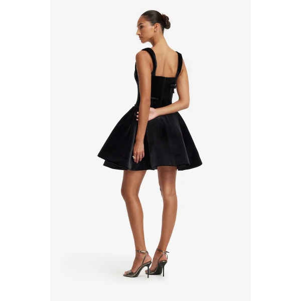 Leo Lin Ariel Velvet Bow Mini Dress in Ebony, view 5