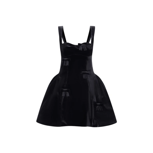 Leo Lin Ariel Velvet Bow Mini Dress in Ebony