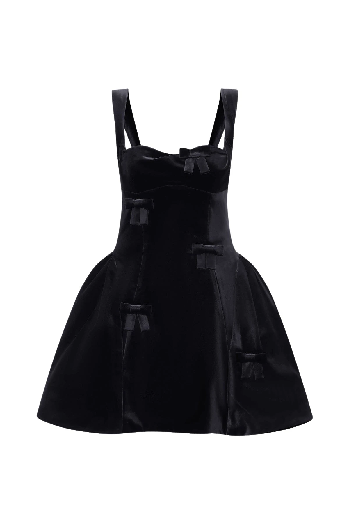 Ariel Velvet Bow Mini Dress in Ebony