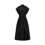 Leo Lin Aubrey Appliqué Shirt Midi Dress in Ebony
