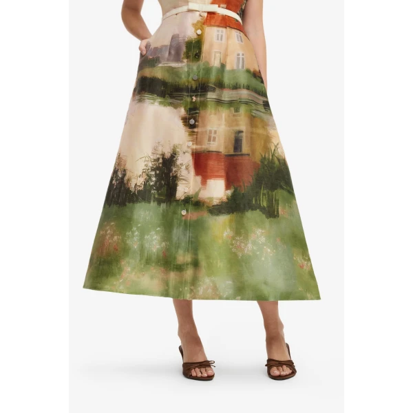 Leo Lin Aubrey Shirt Midi Dress in Serene Print, view 6