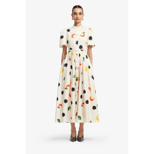 Leo Lin Bianca Short Sleeve Midi Dress in Citrus Spots, view 2