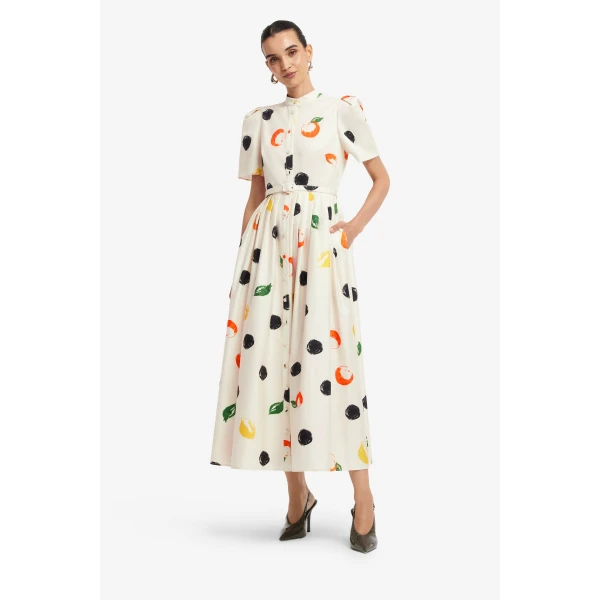 Leo Lin Bianca Short Sleeve Midi Dress in Citrus Spots, view 3