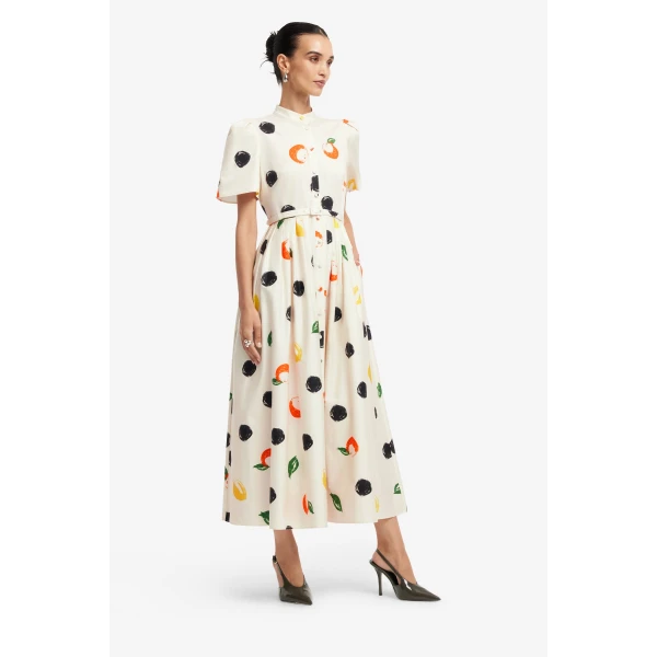 Leo Lin Bianca Short Sleeve Midi Dress in Citrus Spots, view 4