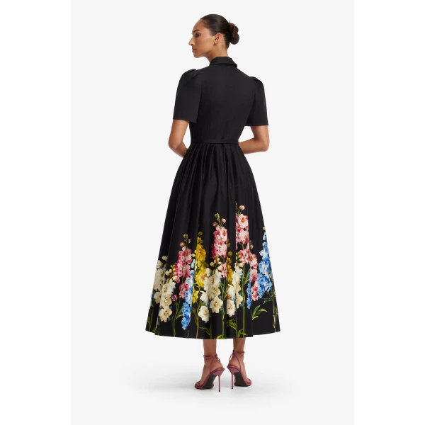 Leo Lin Bianca Short Sleeve Midi Dress in Snapdragon Print in Ebony, view 5