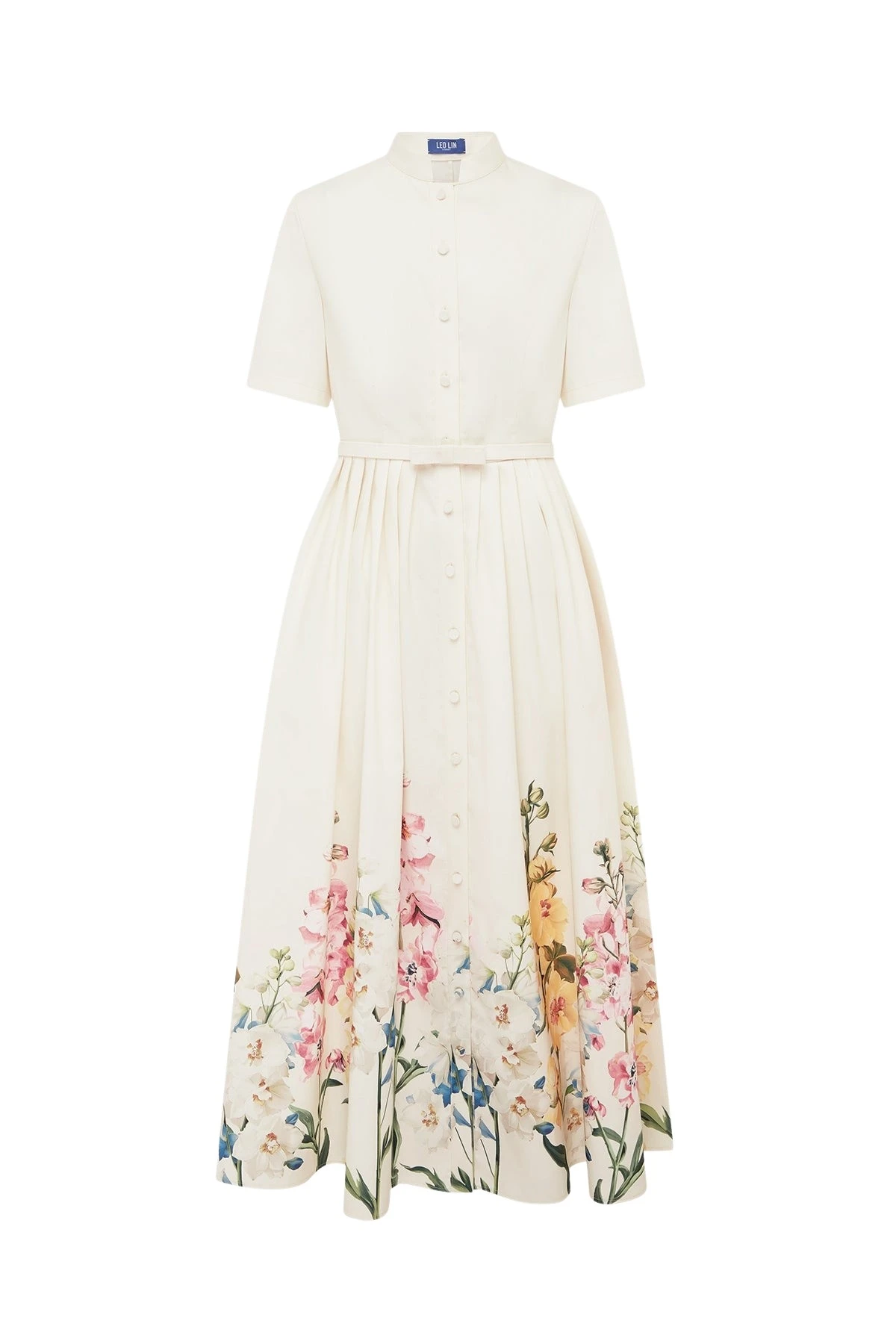Bianca Short Sleeve Midi Dress in Snapdragon Print in Snow