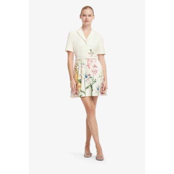 Leo Lin Brigitte Mini Dress in Snapdragon Print in Snow, view 3