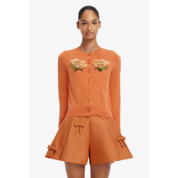 Leo Lin Claire Embellished Cashmere Blend Cardigan in Ochre, view 2