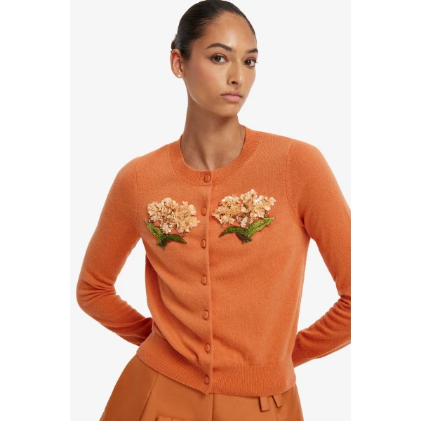 Leo Lin Claire Embellished Cashmere Blend Cardigan in Ochre, view 6