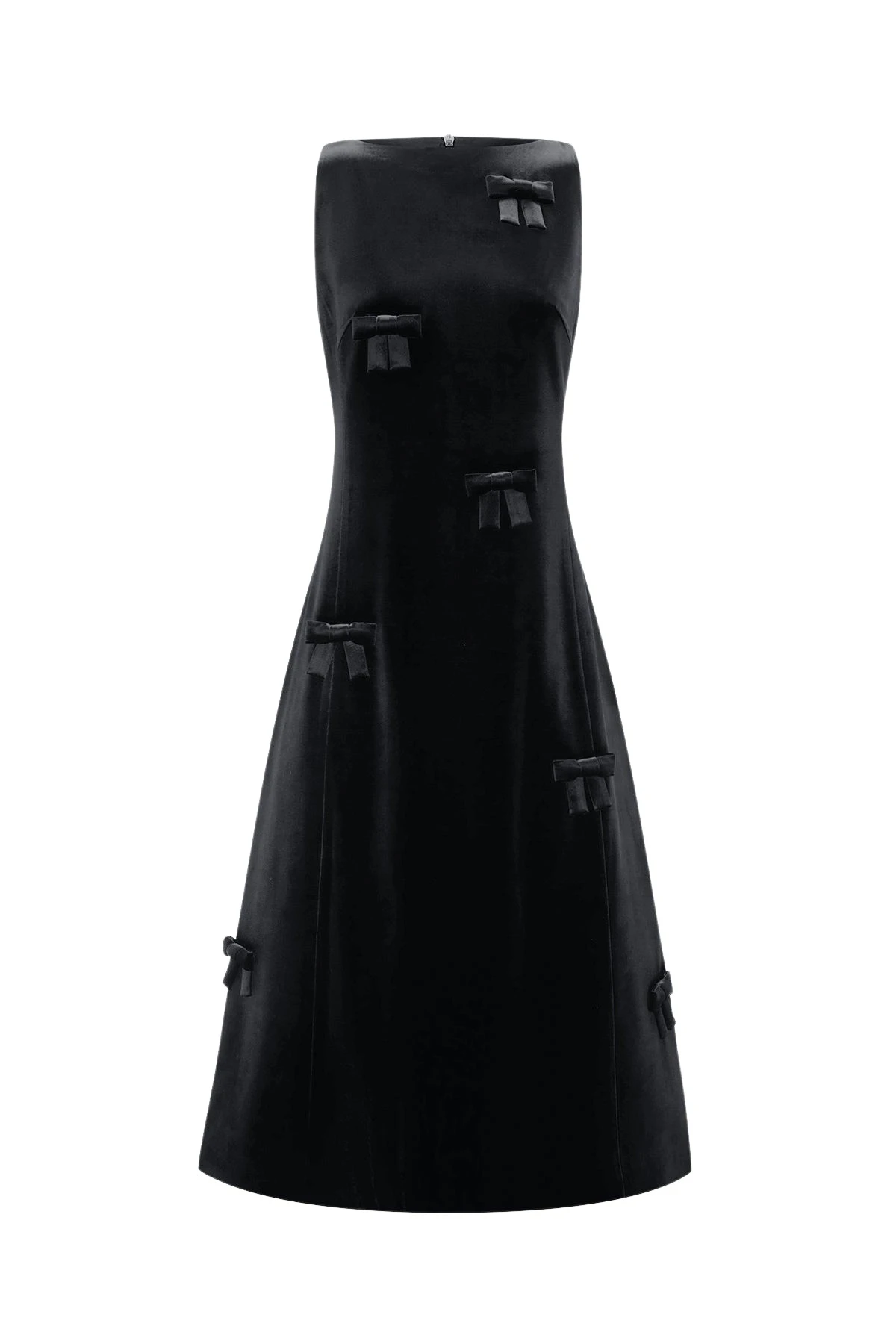 Cleo Velvet Bow Sleeveless Midi Dress in Ebony