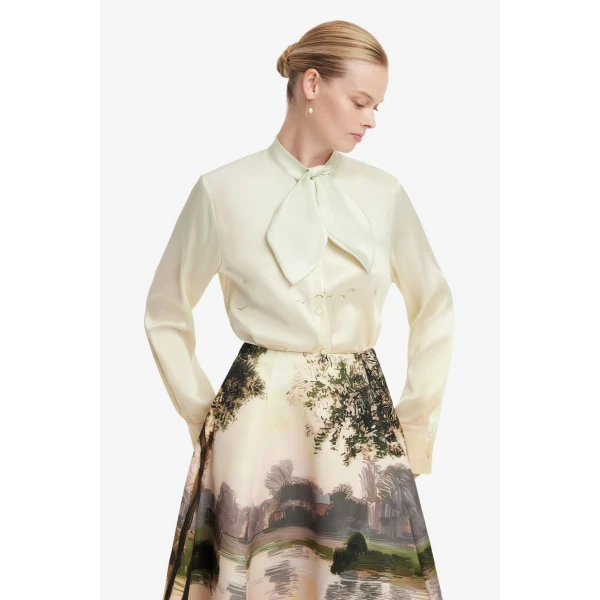 Leo Lin Cora Bow Blouse in Serene Print, view 6