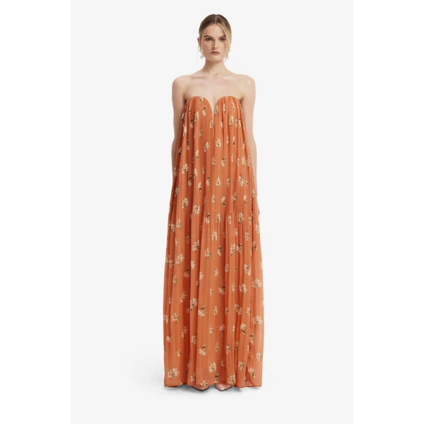 Leo Lin Dahlia Gown in Lily Print in Ochre, view 2