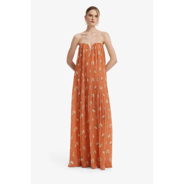 Leo Lin Dahlia Gown in Lily Print in Ochre, view 3