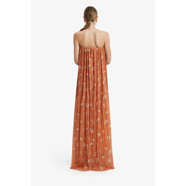 Leo Lin Dahlia Gown in Lily Print in Ochre, view 5