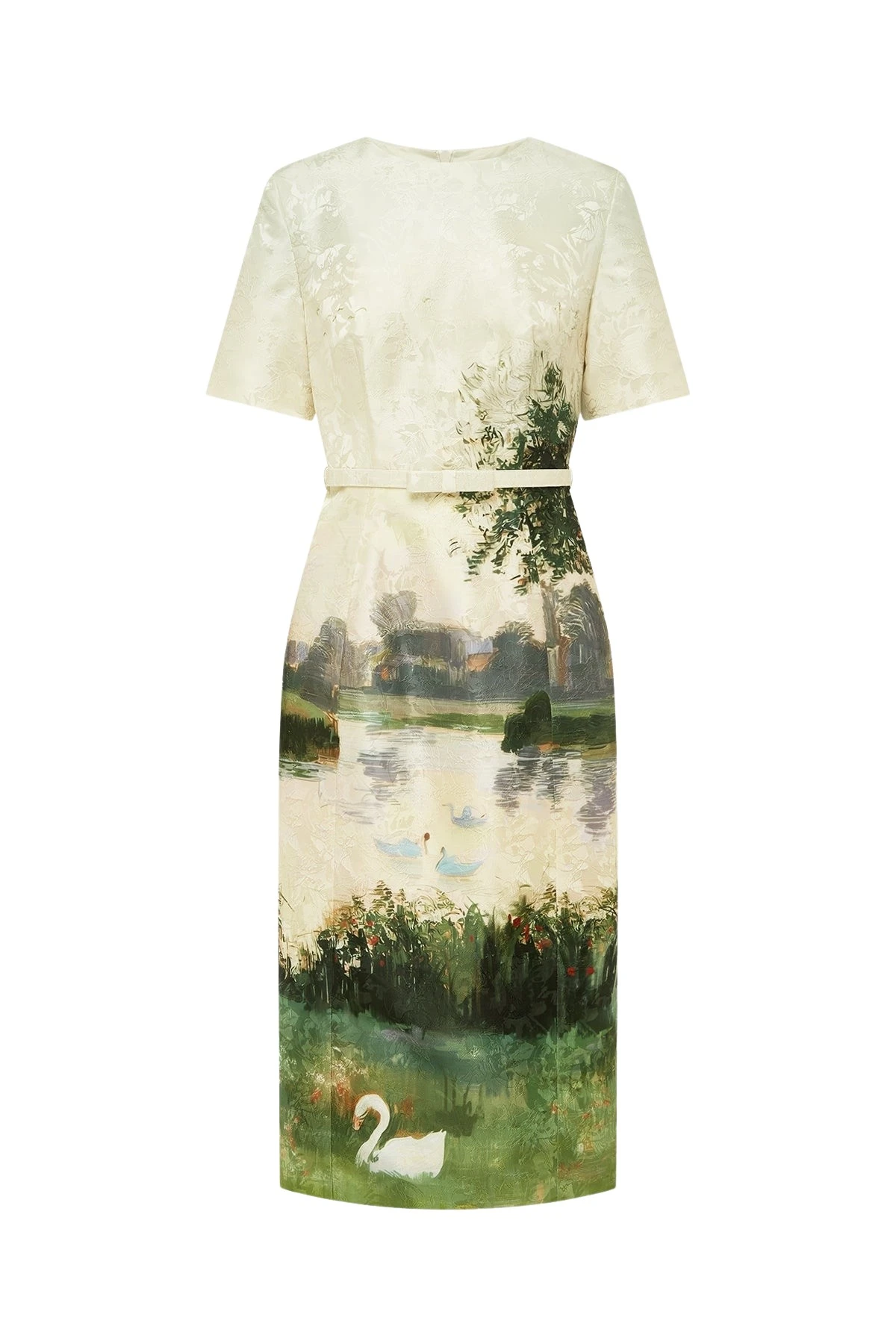 Elizabeth Jacquard Short Sleeve Midi Dress in Serene Print