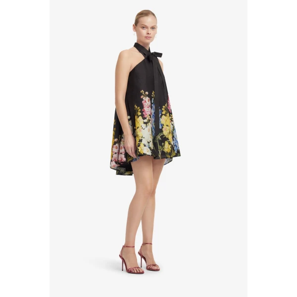 Leo Lin Eloise Halterneck Mini Dress in Snapdragon Print in Ebony, view 4