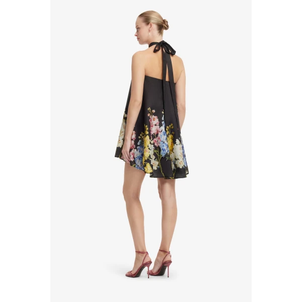 Leo Lin Eloise Halterneck Mini Dress in Snapdragon Print in Ebony, view 5