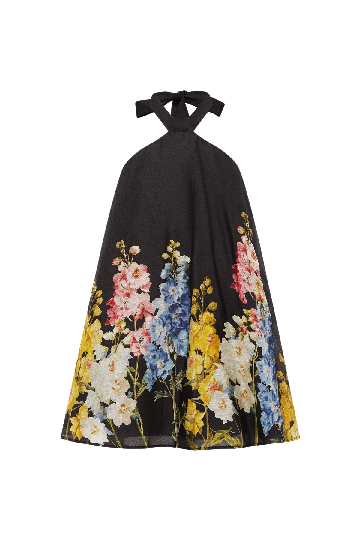 Eloise Halterneck Mini Dress in Snapdragon Print in Ebony
