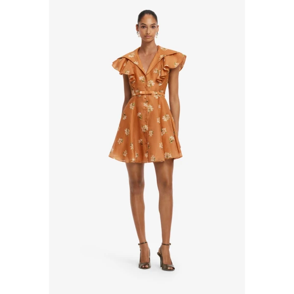 Leo Lin Isla Mini Dress in Lily Print in Ochre, view 3