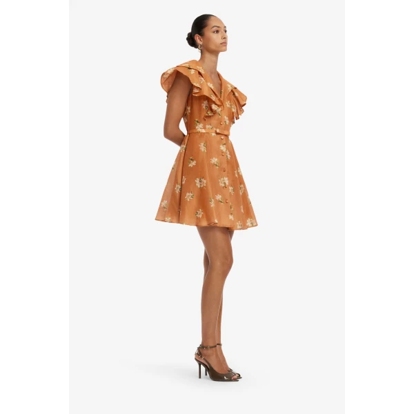 Leo Lin Isla Mini Dress in Lily Print in Ochre, view 4