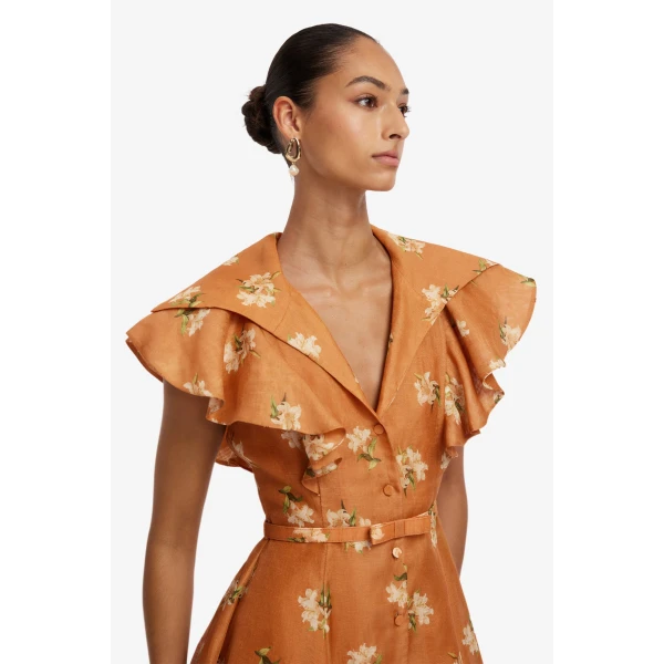 Leo Lin Isla Mini Dress in Lily Print in Ochre, view 6