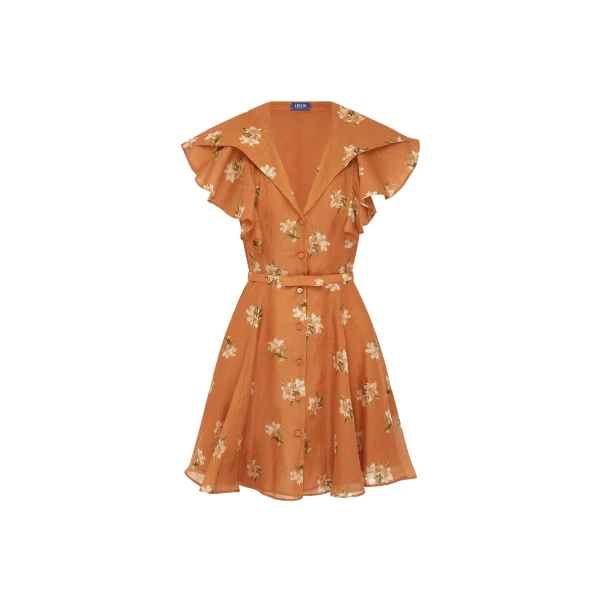 Leo Lin Isla Mini Dress in Lily Print in Ochre