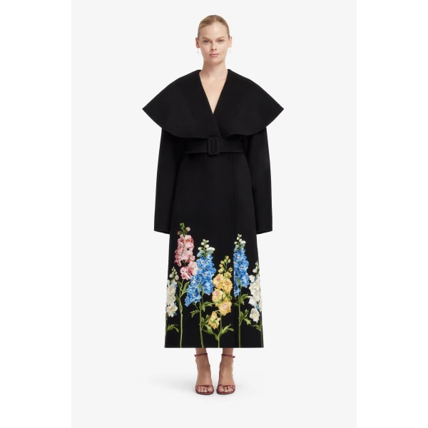 Leo Lin Joan Embroidered Wool Coat in Snapdragon Print in Ebony, view 2