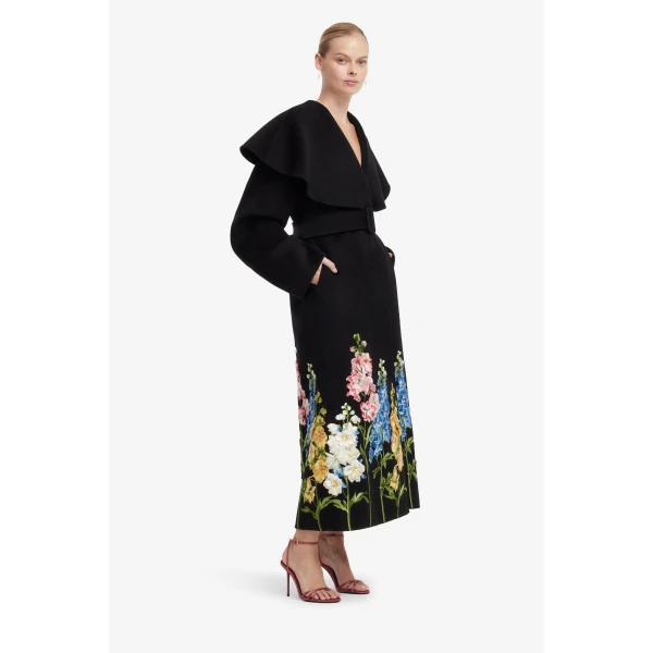 Leo Lin Joan Embroidered Wool Coat in Snapdragon Print in Ebony, view 4