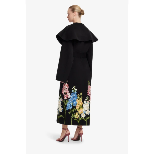 Leo Lin Joan Embroidered Wool Coat in Snapdragon Print in Ebony, view 5