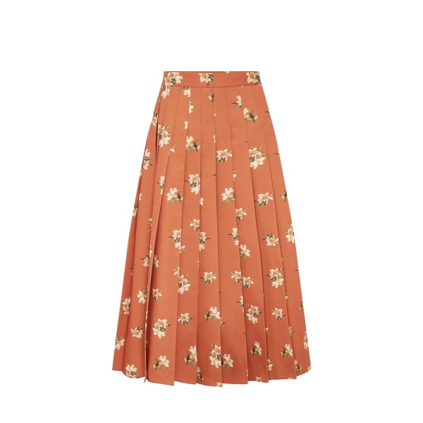 Leo Lin June Pleated Maxi Skirt in Lily Print in Ochre