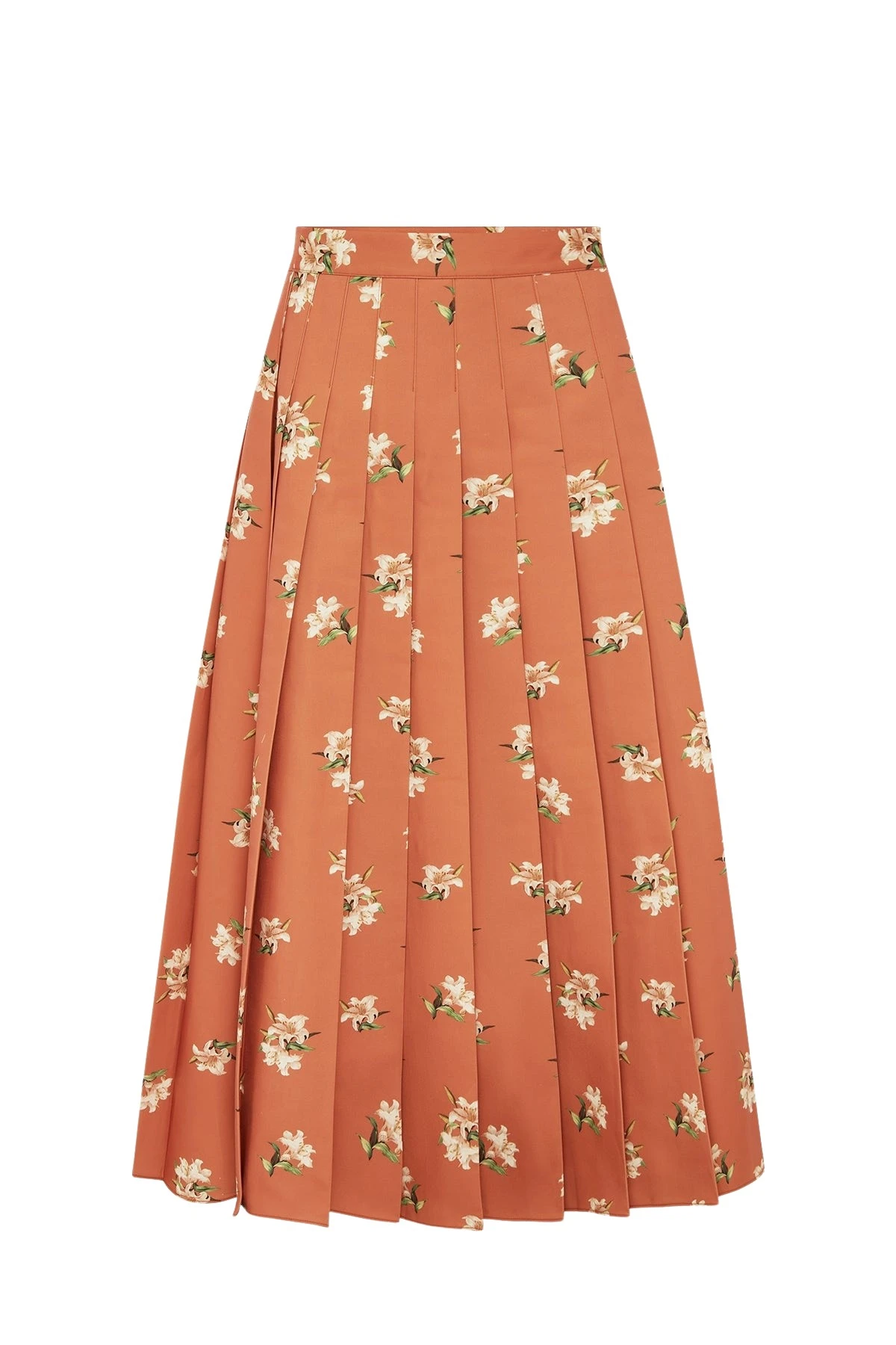 June Pleated Maxi Skirt in Lily Print in Ochre