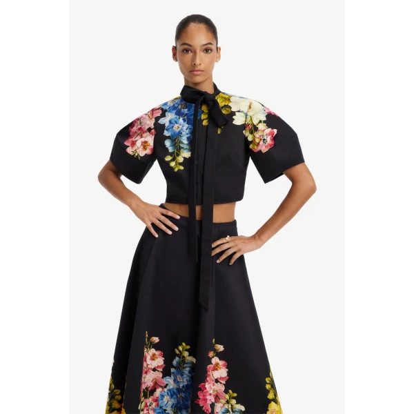 Leo Lin Molly Puff Sleeve Top in Snapdragon Print in Ebony, view 6